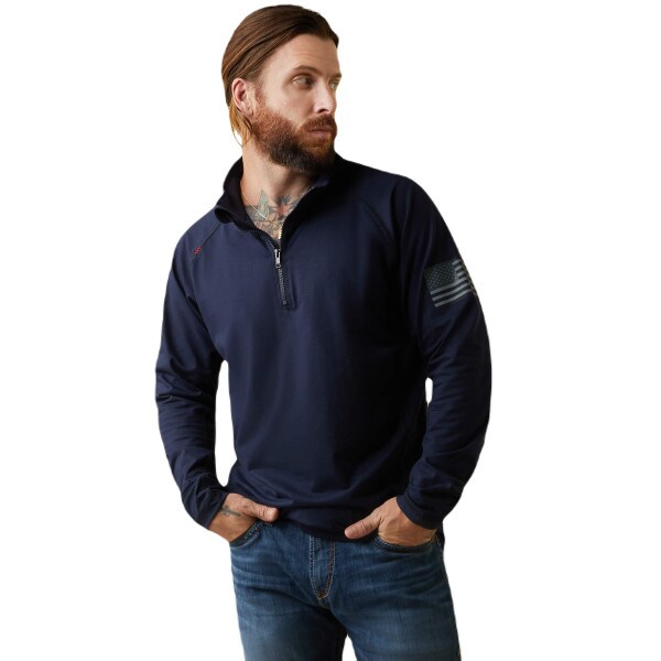 Ariat FR Combat Stretch Patriot Quarter Zip Work Shirt in Navy